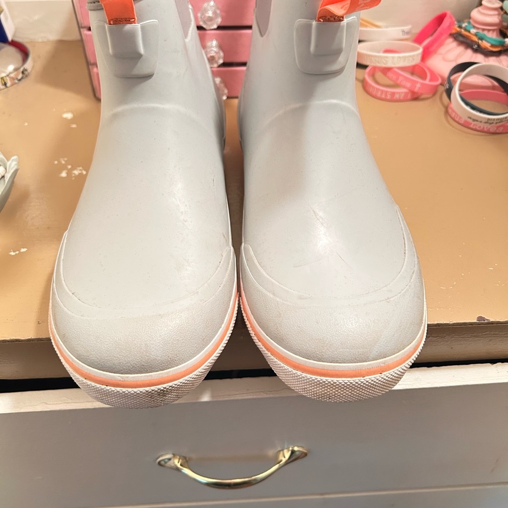 Women’s White Waterproof Rain Boots with Coral Trim